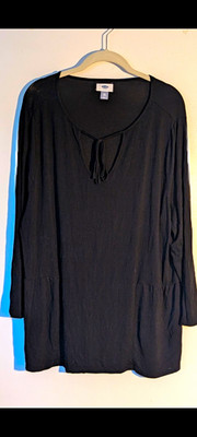 Old Navy Women s Maternity 3XL Black Solid Long Sleeve Round Neck Tie Blouse