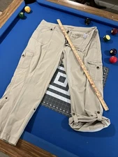 VTG Gitano Cargo Pants Size 24 W Khaki Brown Roll-Up Leg Ankle Crop Stretch Y2K