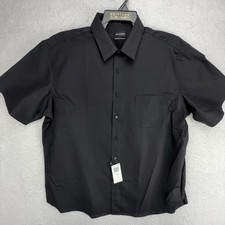 Van Heusen Mens 17.5 Black Short Sleeve Button Up Dress Shirt Regular Fit New