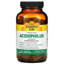 Country Life Acidophilus with Pectin 250 Veggie Caps Dairy-Free, Gluten-Free,
