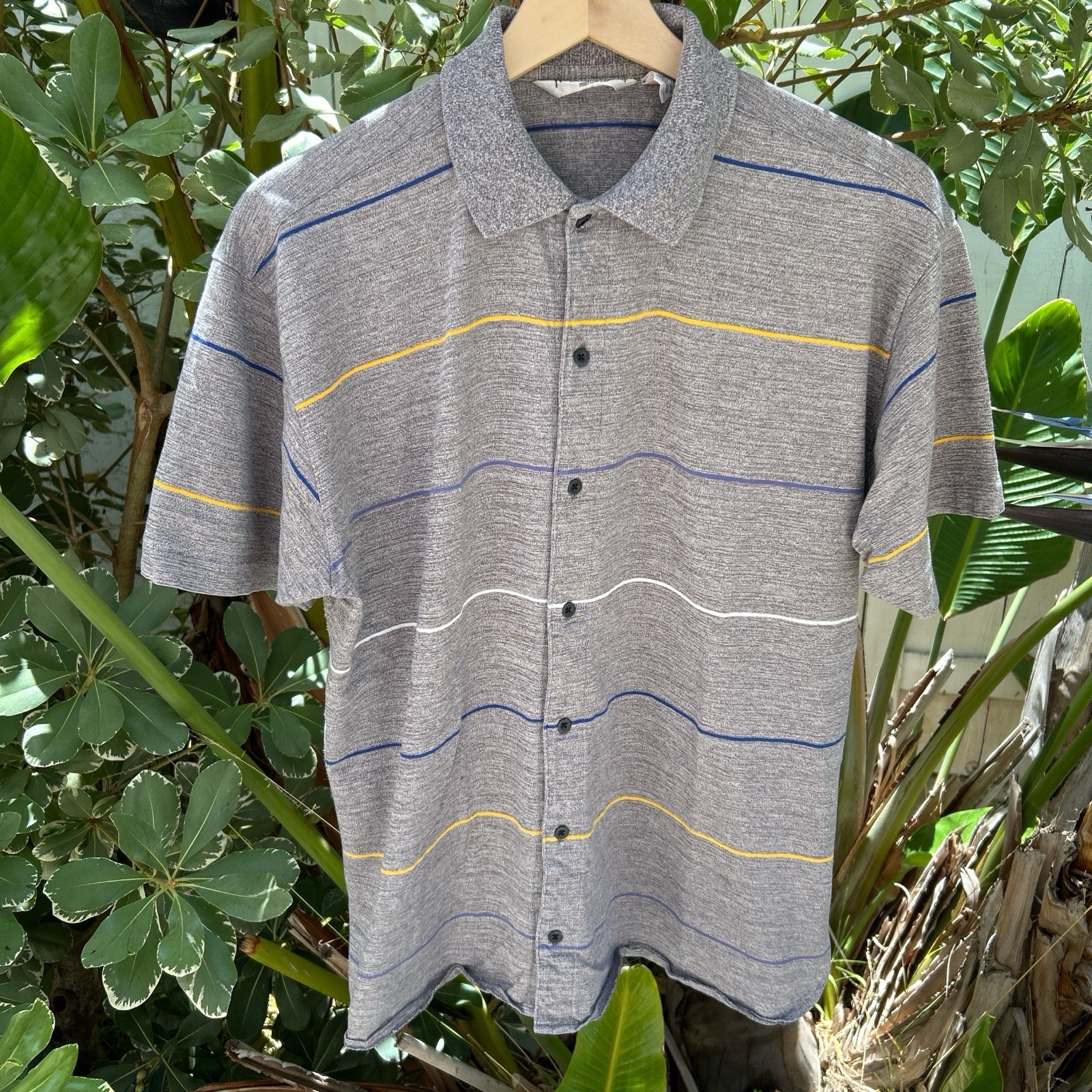 SAINT LAURENT Camicia uomo vintage YSL piccola grigia a righe polo Hong Kong cotone difettoso