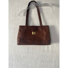 Vtg Pierre Cardin Brown Textured Leather Shoulder Bag Gold Logo Hardware 1970's