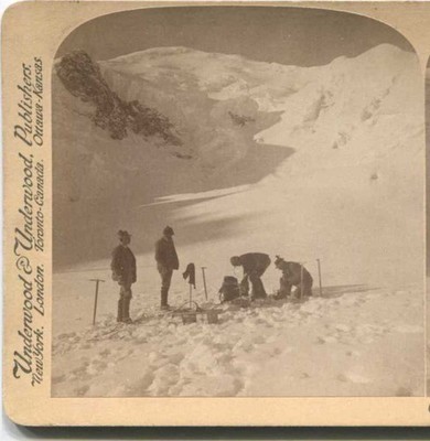 Mount Blanc Ascent Party Resting, c1900, Mont Blanc, Nature, Stereoview