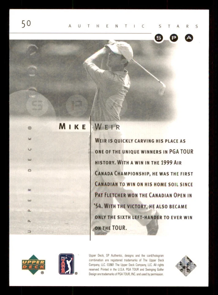 2001 SP Authentic #50 Mike Weir AS RC /2999 - Image 2 of 2