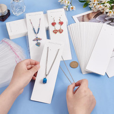 100pcs Long Necklace Display Cards with 100pcs Clear Self Adhesive Bags, 8x2....