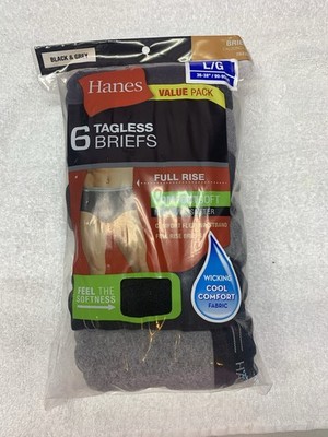 Hanes Briefs 6-Pack Men's Tagless Briefs L/G 36 -38   Full Rise Briefs  NWT