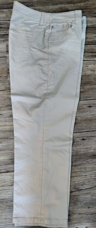 Chicos Platinum Chino Cropped Silver Shimmer Pants Size 1