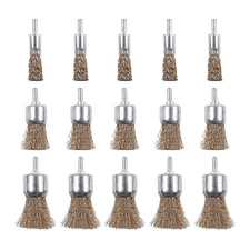 15 Pack Brass Coated Wire Brush Wheel & Cup Brush Set with 1/4-Inch Shank, 3 Siz