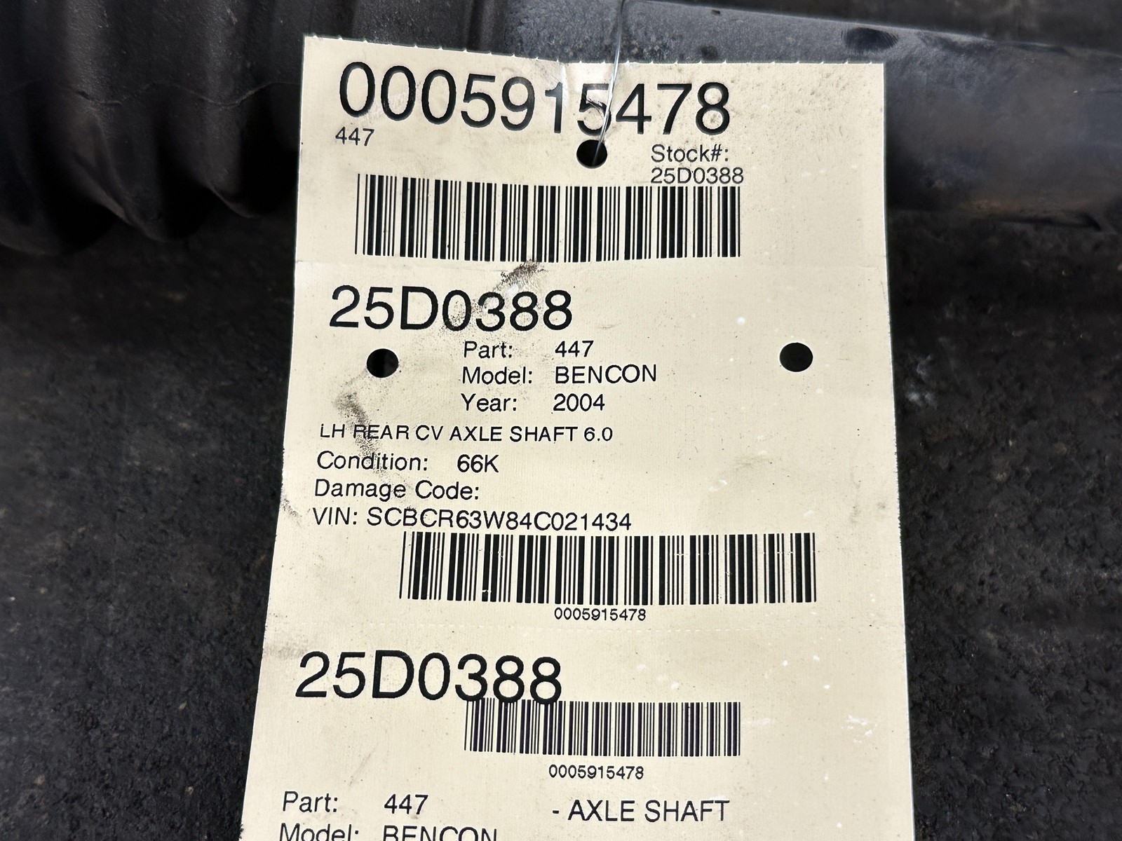 03-12 BENTLEY CONTINENTAL 6.0 REAR DRIVER LEFT CV AXLE SHAFT 4E0501203A