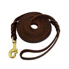 Long Leather Dog Leash 15ft Heavy Duty Braided Genuine Lead Training Medium