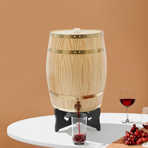 30L Vintage Wood Wine Barrel Dispenser for Beer Brandy Tequila Whiskey Rum Port