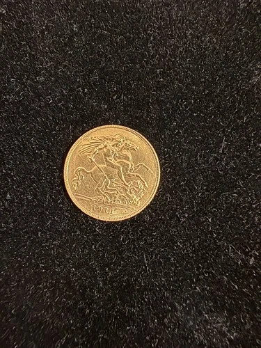 Antique KING GEORGE V British 22ct GOLD HALF-SOVEREIGN Coin Dated 1911