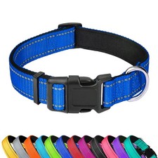 Reflective Dog Collar Adjustable Soft Neoprene Padded Nylon Buckle Navy Blue