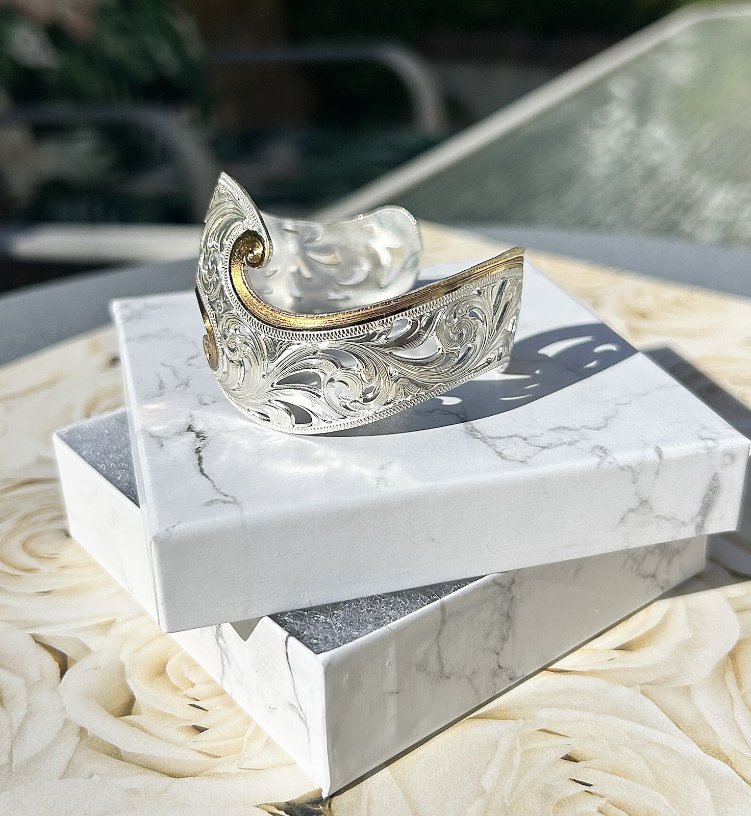 Montana Silversmiths Tri-Colored Floral Leather Cut Cuff Bracelet