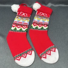 2 Vintage 1983 Hallmark Christmas Stockings Angels Hearts Red White Green Taiwan