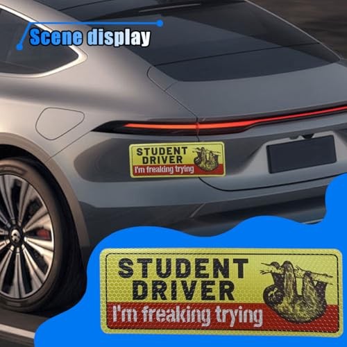 3-Pack Student Driver Car Magnets - Funny "I'm Freaking Trying" Reflective Warning Signs