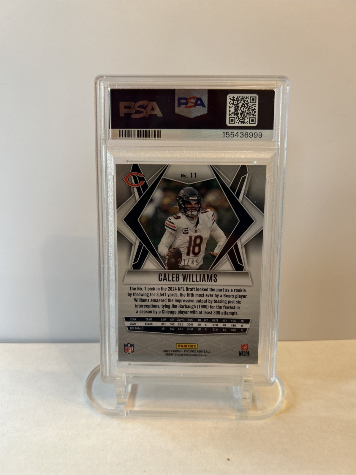 Panini 2025 Phoenix Caleb Williams #11 Green Lazer PSA 9 view 2