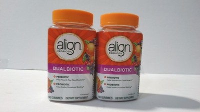Lot of 2 ~ Align ~ DUALBIOTIC Prebiotic & Probiotic ~ 60 Gummies ~ FRUIT FLAVOR