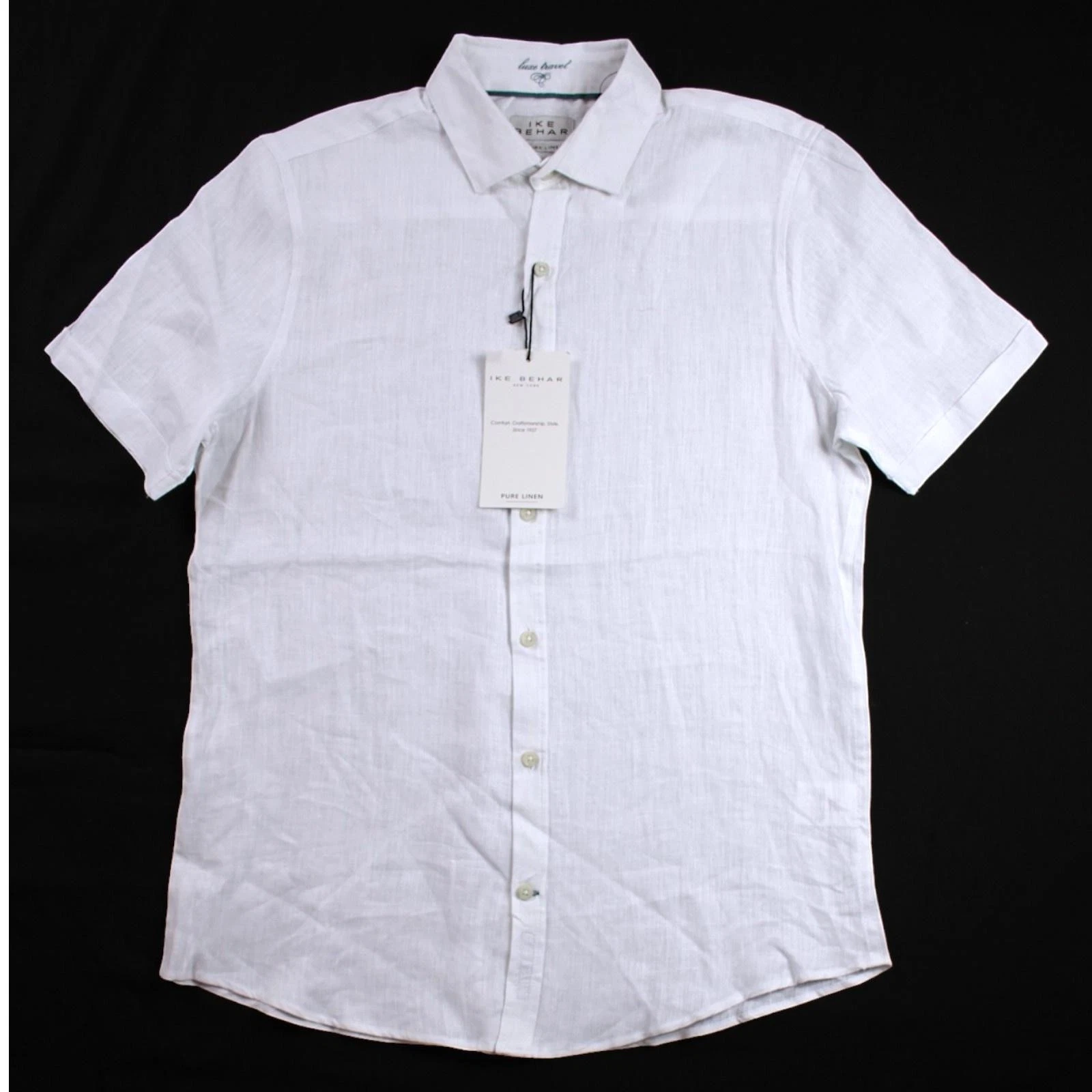 Ike Behar Shirt Mens S White 100% Linen Short Sleeve Button Front $95 NEW