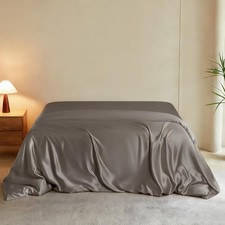 Luxury Queen Silk Duvet Cover, Extra Soft, Queen 87" x 91" Charcoal