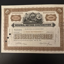 General Motors Stock Cert. 1931 Signed By Alfred P. Sloan Pres. Of General Motor