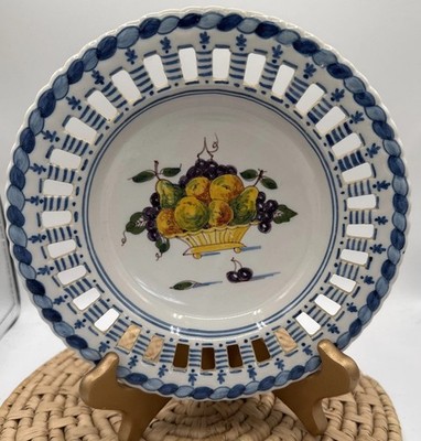 Royal Tichelaar Makkum delftware polychrome open-worked fruit plate or basket.  