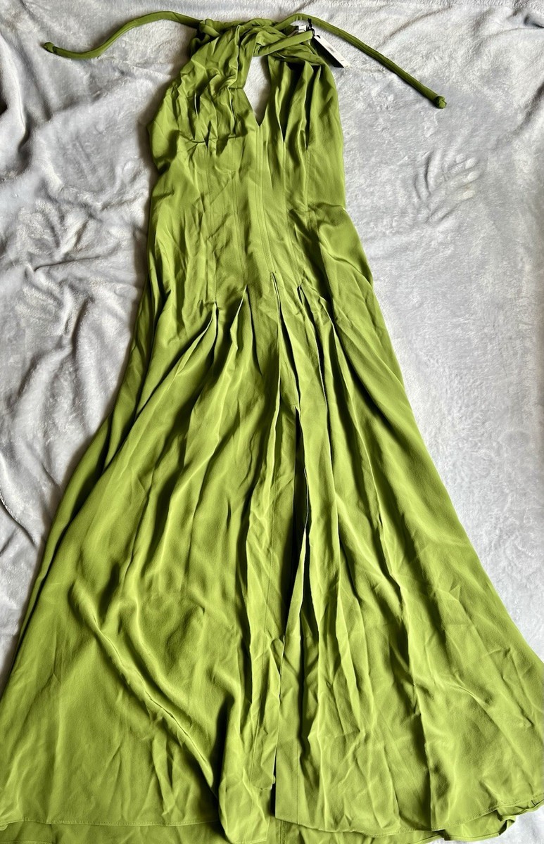 slim fit dress slacks Berrylush Women Solid Green Halter Neck Open-Back Maxi Dress
