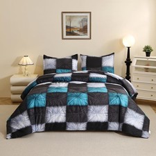 Twin Comforter Set White and Blue Plaid, Black and White Checkered Comforter ...