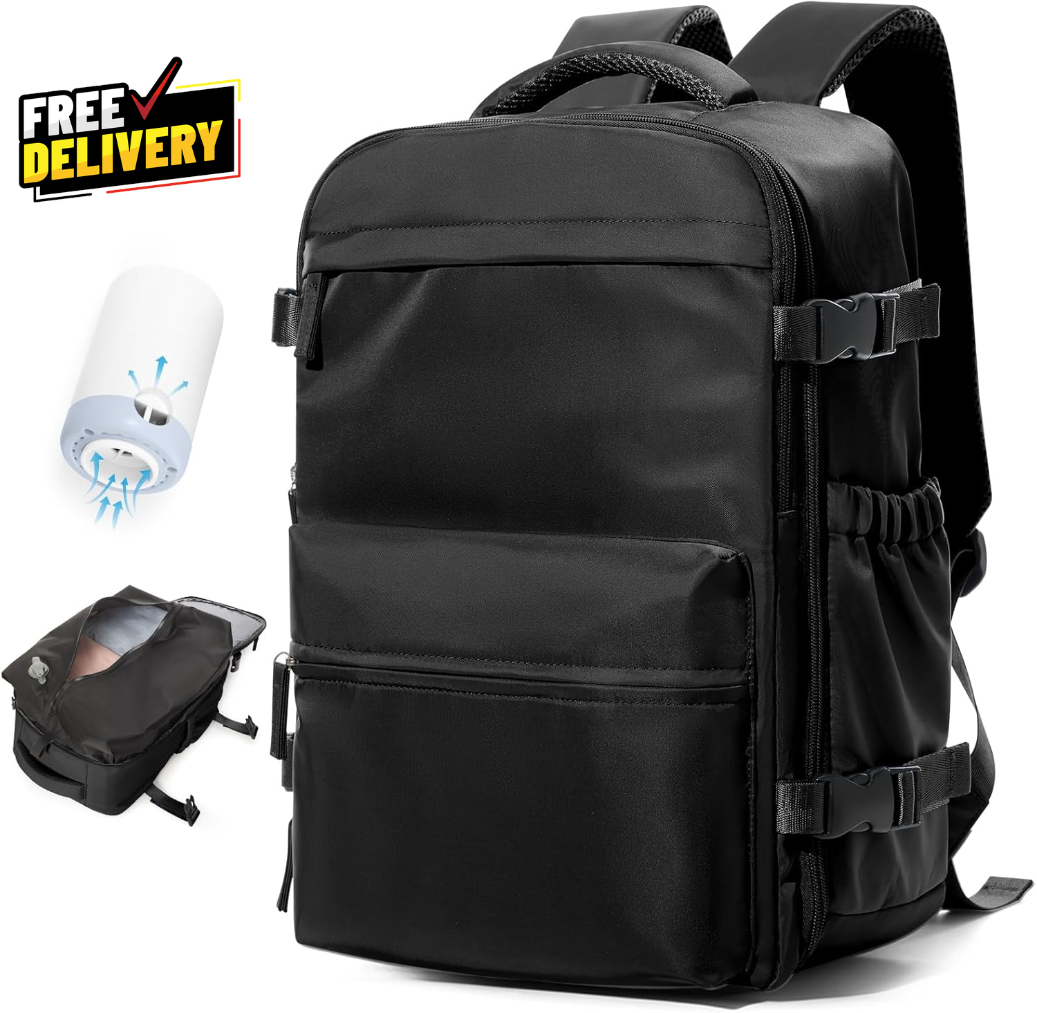 Small Vacuum Travel Backpack with Pump for Women Airback Personal Item Carry....