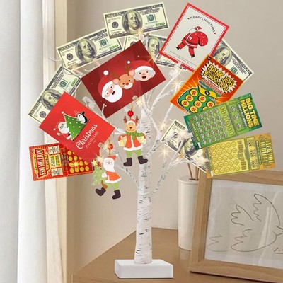 PEIDUO Money Tree 22 Inch Gift Card Holder 6 Clips 24 Warm White Birch Tree