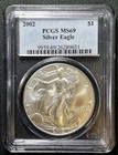2002 SILVER EAGLE. PCGS CERTIFIED MS69. CERT. #26289651