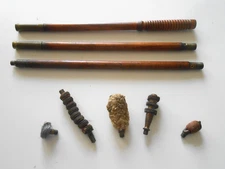 Antique 3 Piece Wood Rifle Gun Shotgun Cleaning Rod w/ Brass Fittings & 5 Jags