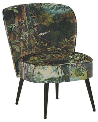 Bequemer Sessel im Retro Stil Polsterbezug Dschungel-Motiv dunkelgrün Voss