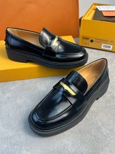 Tod's Platform Loafers Women's Shoes British Style Genuine Leather Block Heels