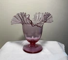 Vintage Blenko #388 Rose PinkRuffled Footed Art Glass Vase 1963-64 RARE COLOR
