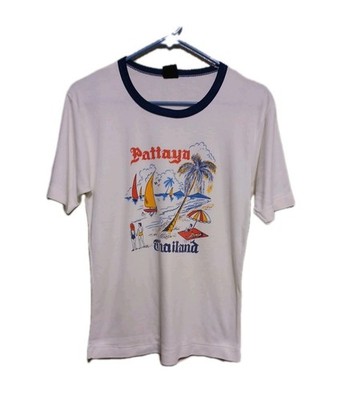 Vintage Pattaya Thailand  T-Shirt  Size Large White  Used As-Is 