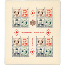 MONACO BLOC N°3A DENTELÉ CROIX-ROUGE TIMBRES NEUFS** ANNÉE 1949 COTE 480€
