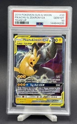 PIKACHU & ZEKROM GX 2019 POKEMON SUN & MOON TEAM UP #33 TAG TEAM PSA 10