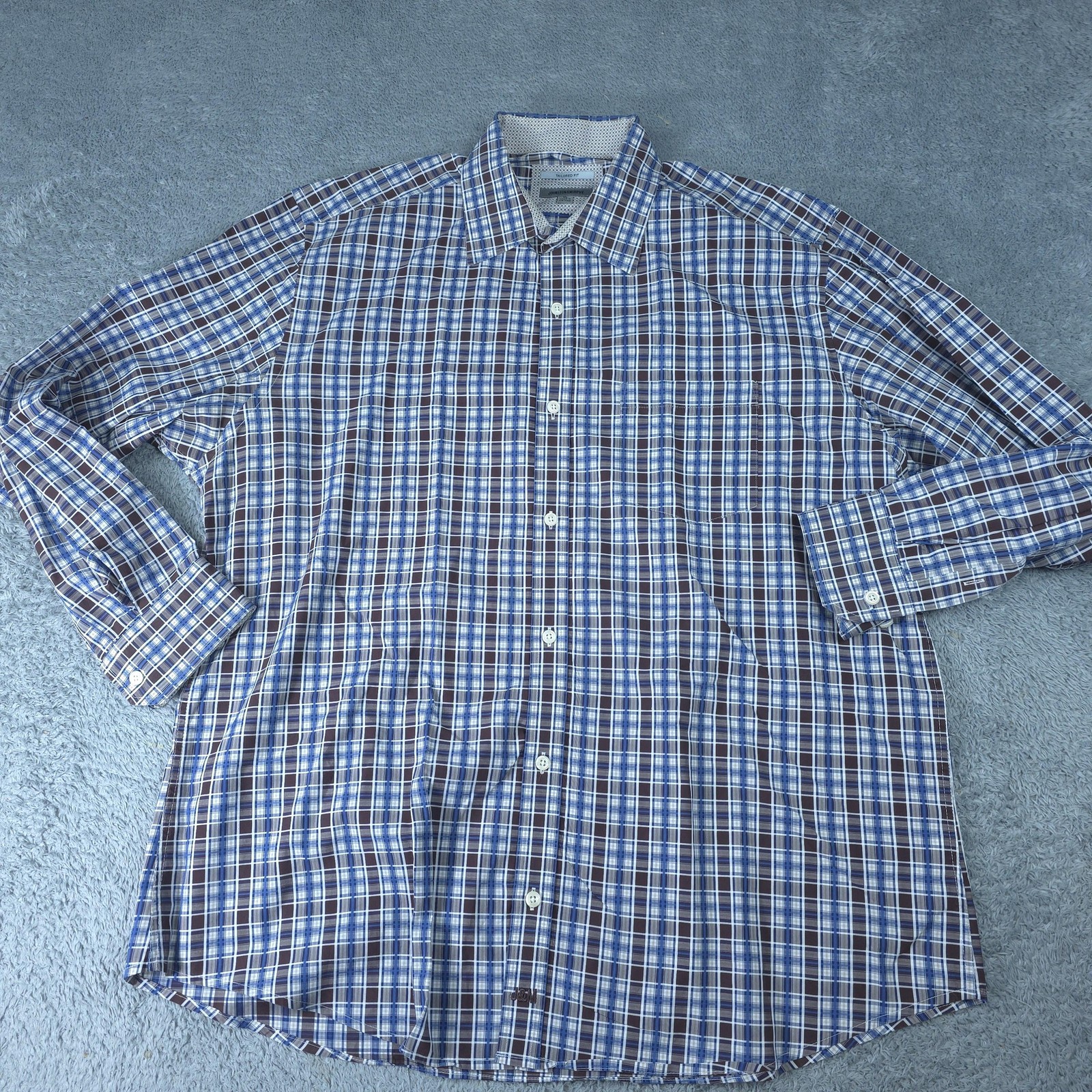 Johnston & Murphy Shirt Mens XL Blue Plaid Long Sleeve Button Down Cotton Casual