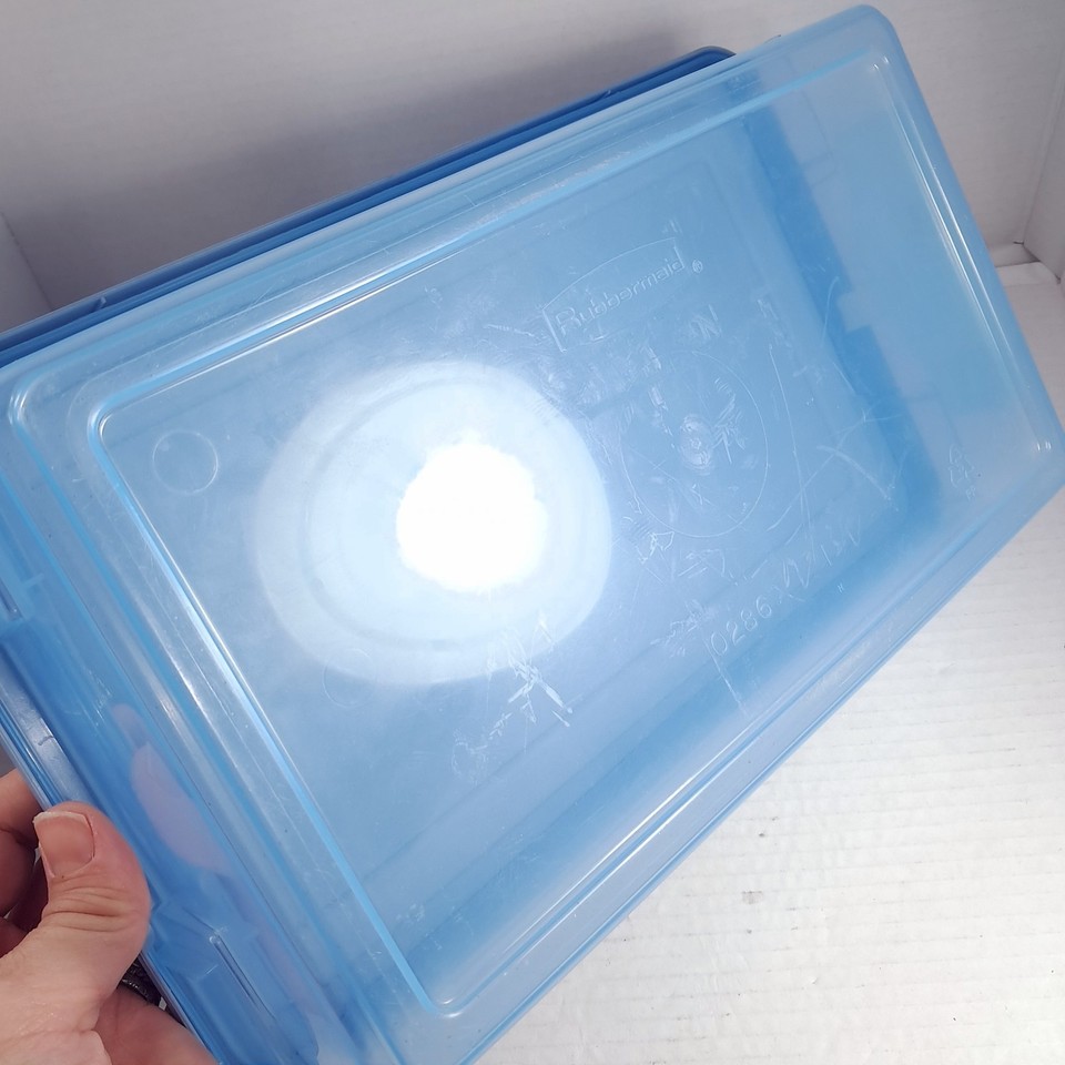 Vintage Rubbermaid 0286 Storage Box Blue clear Container Plastic Snap ...