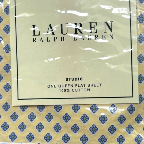 Ralph Lauren Studio Foulard Citron & White Queen Flat Sheet NEW RETIRED PATTERN - Picture 2 of 4