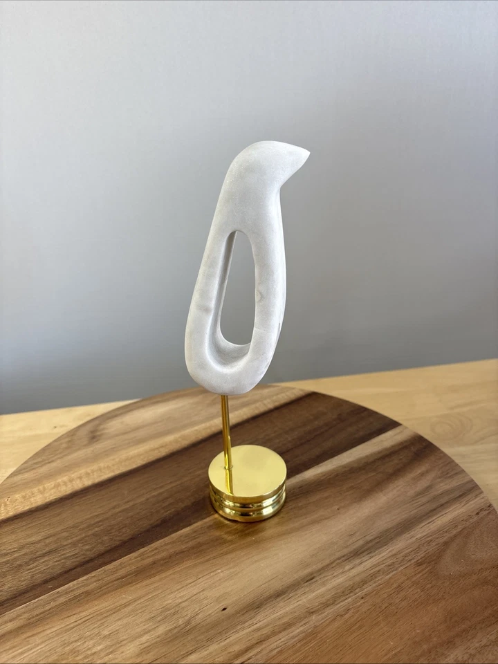 Pisapapeles West Elm Mid-Century moderno mármol pájaro objeto canario latón MCM Foto 3 de 4