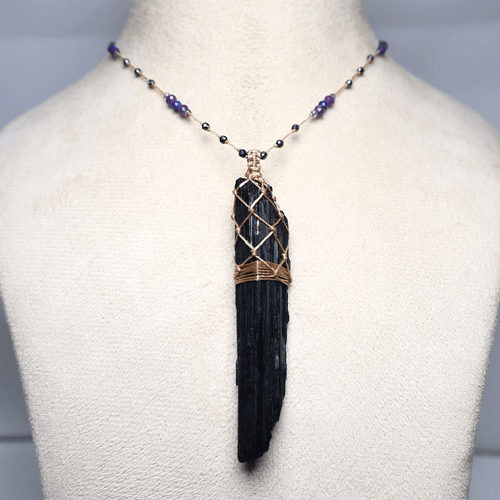 Hoja Usable Energía ~ Collar Gema Macramé Tejido a Mano Turmalina Negra Natural - Imagen 9 de 10