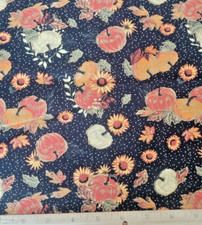 Metallic Accents Fall Harvest Pumpkin Black Background Cotton Fabric By The Yard