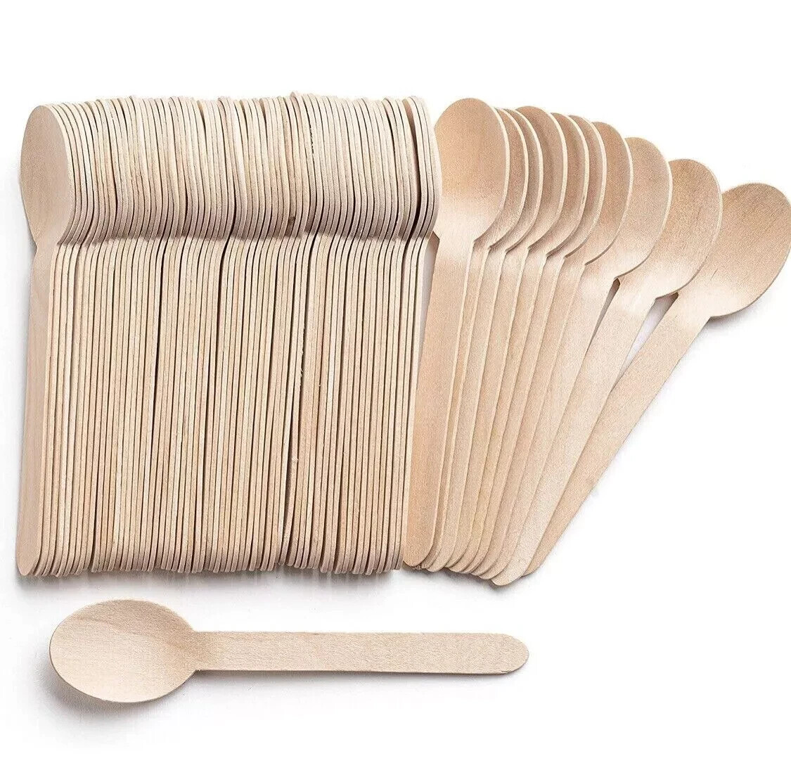 100 Eco Wooden Spoons 160mm 100% Biodegradable Compostable Picnic Party Cutlery