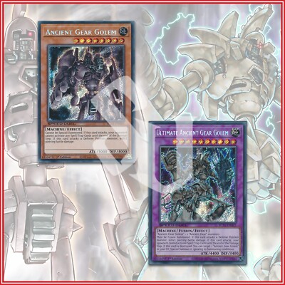 YuGiOh Ultimate Ancient Gear Golem Set of 2 SGX SECRET 1st Edition Crowler  Deck