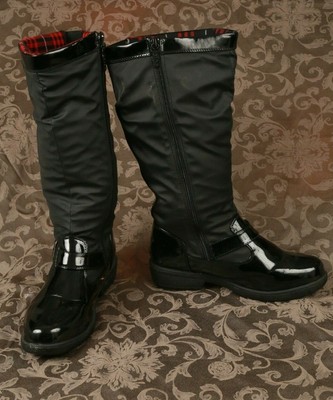 black patent leather rain boots