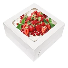 10pcs Cake Boxes, 12x12x6 Inches White Bakery Boxes with Window, Suitable for...