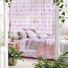 Crystal Beaded Curtain w/ Butterfly Accents Colorful Hanging Door String Curtain