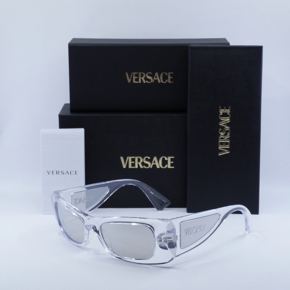 New VERSACE VE4481 148/8V Transparent/Grey Silver Mirror 54-17-135 Sunglasses